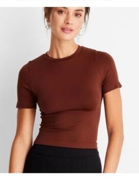 A New Day Women's Slim Fit Short Sleeve Seamless Baby T-Shirt Brown M Crew Neck